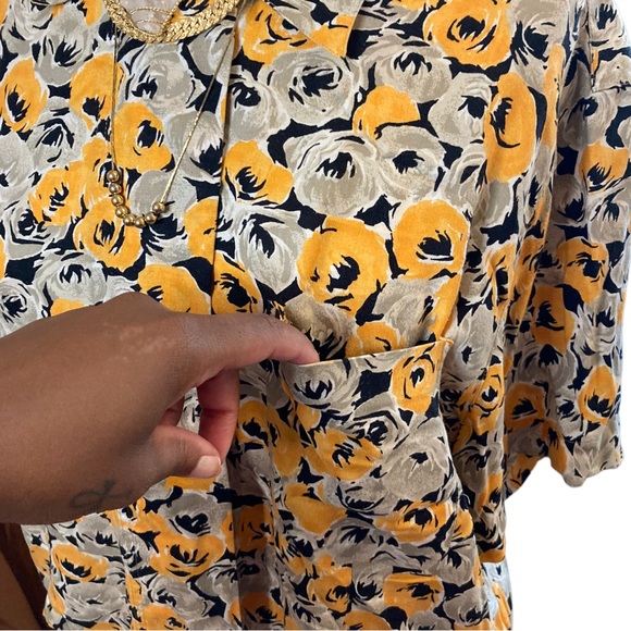 Vintage Yellow Rosy Floral Button Up Blouse - Picture 3 of 7